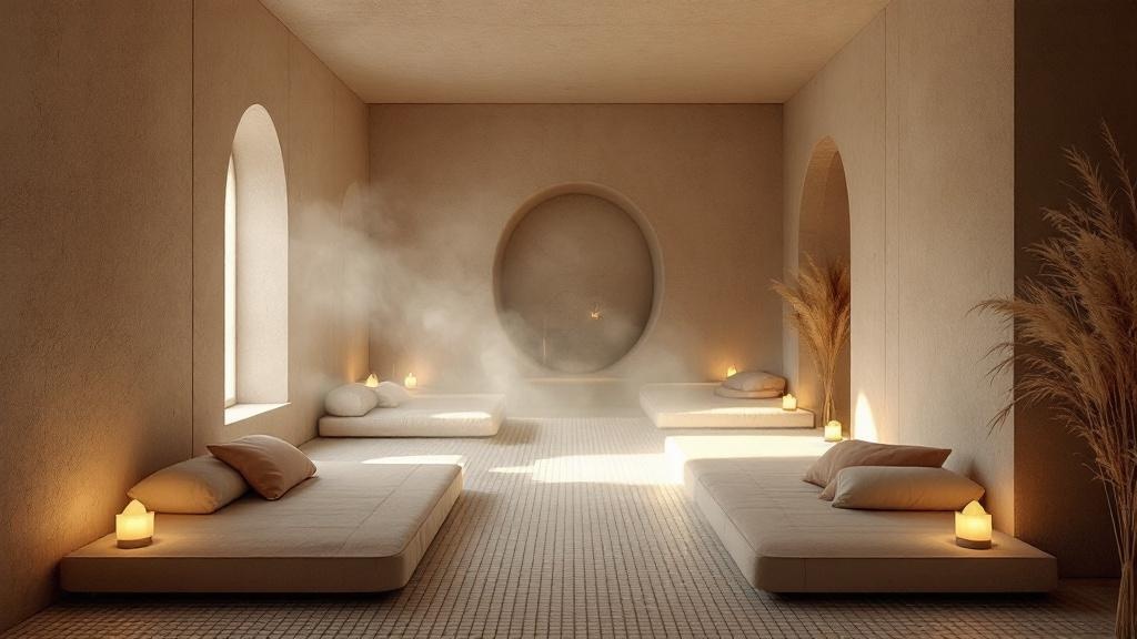 Reflection & Rest — soft neutral surfaces and gentle mist for deep stillness